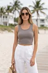Premium Fitilli Esnek Kumaş Kadın Gri Crop Atlet - U Yakalı Spor ve Şık Basic Bluz - Yumuşak Dokulu Slim Fit Yazlık Üst
