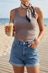 Premium Fitilli Esnek Kumaş Kadın Gri Crop Atlet - U Yakalı Spor ve Şık Basic Bluz - Yumuşak Dokulu Slim Fit Yazlık Üst