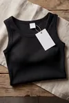 Premium Pamuklu Kumaş Kadın Siyah Crop Atlet - U Yakalı Spor ve Şık Basic Bluz - Slim Fit Yazlık Üst