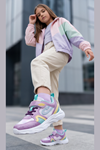 Lila Dream Işıltılı Mor Cırt Cırtlı Hafif ve Esnek Tabanlı Nefes Alabilir Kız Çocuk Spor Ayakkabı Sneaker – Okul ve Günlük Kullanım İçin Ortopedik Destekli Yürüyüş Ayakkabısı
