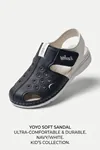 BreezeWalk Hafif ve Esnek Tabanlı Delikli Erkek Çocuk Siyah Beyaz Sandalet - Cırt Cırtlı Arka Bantlı Havuz Deniz ve Günlük Yazlık Spor Çocuk Ayakkabısı