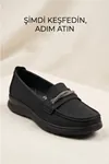Aura Comfort – Ortopedik Tabanlı Işıltı Detaylı Kadın Siyah Günlük Casual Loafer Ayakkabı