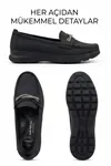Aura Comfort – Ortopedik Tabanlı Işıltı Detaylı Kadın Siyah Günlük Casual Loafer Ayakkabı