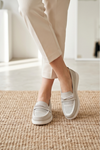 Aura Comfort – Ortopedik Tabanlı Işıltı Detaylı Kadın Buz Rengi Günlük Casual Loafer Ayakkabı