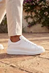 LiaQuenn - Rahat ve Hafif Yüksek Tabanlı Yürüyüş Günlük Spor Giy Çık Unisex Beyaz Sneaker Ayakkabı