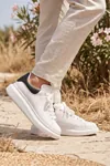 LiaQuenn - Rahat ve Hafif Yüksek Tabanlı Yürüyüş Günlük Spor Giy Çık Unisex Beyaz-Siyah Sneaker Ayakkabı