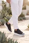 LiaQuenn - Rahat ve Hafif Yüksek Tabanlı Yürüyüş Günlük Spor Giy Çık Unisex Siyah-Beyaz Sneaker Ayakkabı