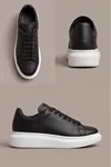 LiaQuenn - Rahat ve Hafif Yüksek Tabanlı Yürüyüş Günlük Spor Giy Çık Unisex Siyah-Beyaz Sneaker Ayakkabı