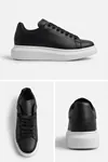 LiaQuenn - Rahat ve Hafif Yüksek Tabanlı Yürüyüş Günlük Spor Giy Çık Unisex Siyah-Beyaz Sneaker Ayakkabı