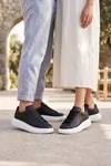 LiaQuenn - Rahat ve Hafif Yüksek Tabanlı Yürüyüş Günlük Spor Giy Çık Unisex Siyah-Beyaz Sneaker Ayakkabı
