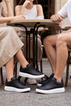 LiaQuenn - Rahat ve Hafif Yüksek Tabanlı Yürüyüş Günlük Spor Giy Çık Unisex Siyah-Beyaz Sneaker Ayakkabı