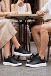 LiaQuenn - Rahat ve Hafif Yüksek Tabanlı Yürüyüş Günlük Spor Giy Çık Unisex Siyah-Beyaz Sneaker Ayakkabı