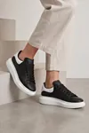 LiaQuenn - Rahat ve Hafif Yüksek Tabanlı Yürüyüş Günlük Spor Giy Çık Unisex Beyaz-Siyah-Beyaz Sneaker Ayakkabı