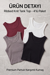 Premium Fitilli Pamuklu Esnek Kumaş Kadın 4lü Crop Set - U Yakalı Spor ve Şık Basic Bluz Seti - Yumuşak Dokulu Slim Fit Yazlık Üst Set