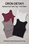 Premium Fitilli Pamuklu Esnek Kumaş Kadın 4lü Crop Set - U Yakalı Spor ve Şık Basic Bluz Seti - Yumuşak Dokulu Slim Fit Yazlık Üst Set