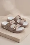 EvaClip Comfort Kadın Çift Tokalı Kalın Tabanlı Camel Kadın Terlik - Çift Katmanlı Hafif ve Ortopedik Anatomik Tabanlı Günlük Ev ve Plaj Terliği