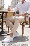 Prestige Sneaker – Hakiki Deri Beyaz Erkek Sneaker, Ergonomik Kalın ve Yumuşak Tabanlı Bağcıklı Günlük Ayakkabı