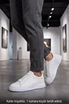 Prestige Sneaker – Hakiki Deri Beyaz Erkek Sneaker, Ergonomik Kalın ve Yumuşak Tabanlı Bağcıklı Günlük Ayakkabı