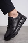 MonolithDuo - Hakiki Deri Kalın Segment Tabanlı Bağcıklı Erkek Sneaker Ayakkabı, Parlatılmış Deri Detaylı Konforlu Daily Casual Klasik Ayakkabı