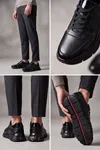 MonolithDuo - Hakiki Deri Kalın Segment Tabanlı Bağcıklı Erkek Sneaker Ayakkabı, Parlatılmış Deri Detaylı Konforlu Daily Casual Klasik Ayakkabı
