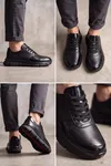 MonolithDuo - Hakiki Deri Kalın Segment Tabanlı Bağcıklı Erkek Sneaker Ayakkabı, Parlatılmış Deri Detaylı Konforlu Daily Casual Klasik Ayakkabı