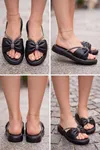 Glimmer Slipper Fiyonklu Taşlı Kadın Terlik - Büzgülü Yastık Tabanlı Hafif Günlük Yazlık Siyah Kadın Terlik