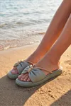 Glimmer Slipper Fiyonklu Taşlı Kadın Terlik - Büzgülü Yastık Tabanlı Hafif Günlük Yazlık Su Yeşil Kadın Terlik