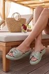 Glimmer Slipper Fiyonklu Taşlı Kadın Terlik - Büzgülü Yastık Tabanlı Hafif Günlük Yazlık Su Yeşil Kadın Terlik