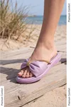 Glimmer Slipper Fiyonklu Taşlı Kadın Terlik - Büzgülü Yastık Tabanlı Hafif Günlük Yazlık Lila Kadın Terlik