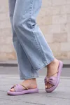 Glimmer Slipper Fiyonklu Taşlı Kadın Terlik - Büzgülü Yastık Tabanlı Hafif Günlük Yazlık Lila Kadın Terlik