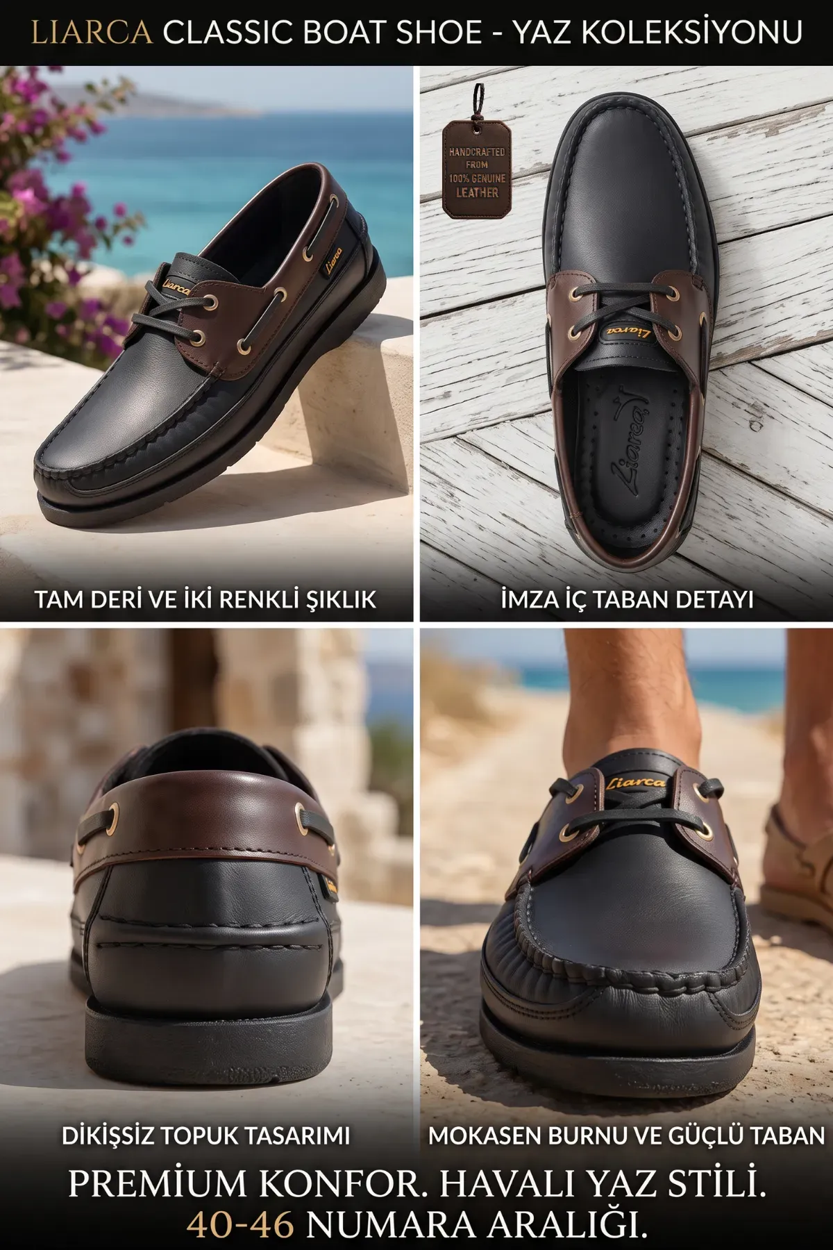 Blue Boy Marina – Siyah Kahve Hakiki Deri Lüks Erkek Tekne Ayakkabısı, Makosen, Loafer ve Casuall Ayakkabısı (40-46 Numara) 6206