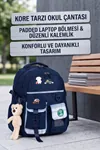 Kore Stili Laptop Bölmeli Çok Fonksiyonlu Çok Bölmeli Aksesuarlı Lise Üniversite Sırt Çantası