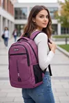 4 Bölmeli Ergonomik Okul Lise Üniversite ve Günlük Çok Fonksiyonlu Geniş Hacimli Şehir ve Seyahat Mor Sırt Çantası