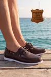 Nautical Hakiki Deri Kahverengi Kauçuk Anti Sararma Özellikli Taban Boat Shoe Loafer Makosen Casual Ayakkabı