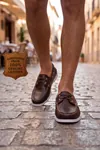 Nautical Hakiki Deri Kahverengi Kauçuk Anti Sararma Özellikli Taban Boat Shoe Loafer Makosen Casual Ayakkabı