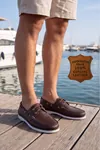Nautical Hakiki Deri Kahverengi Kauçuk Anti Sararma Özellikli Taban Boat Shoe Loafer Makosen Casual Ayakkabı