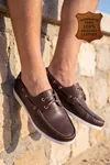 Nautical Hakiki Deri Kahverengi Kauçuk Anti Sararma Özellikli Taban Boat Shoe Loafer Makosen Casual Ayakkabı