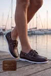 Nautical Hakiki Deri Kahverengi Kauçuk Anti Sararma Özellikli Taban Boat Shoe Loafer Makosen Casual Ayakkabı