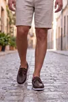 Marin Boat Shoe, %100 Hakiki Deri Kahverengi Kauçuk Sararmaz Taban Erkek Boat Shoe Mokasen Laofer Casual Ayakkabı