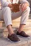 Marin Boat Shoe, %100 Hakiki Deri Kahverengi Kauçuk Sararmaz Taban Erkek Boat Shoe Mokasen Laofer Casual Ayakkabı