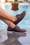 Marin Boat Shoe, %100 Hakiki Deri Kahverengi Kauçuk Sararmaz Taban Erkek Boat Shoe Mokasen Laofer Casual Ayakkabı