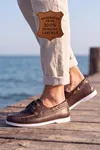 Marin Boat Shoe, %100 Hakiki Deri Kahverengi Kauçuk Sararmaz Taban Erkek Boat Shoe Mokasen Laofer Casual Ayakkabı