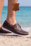 Marin Boat Shoe, %100 Hakiki Deri Kahverengi Kauçuk Sararmaz Taban Erkek Boat Shoe Mokasen Laofer Casual Ayakkabı