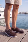 Marin Boat Shoe, %100 Hakiki Deri Kahverengi Kauçuk Sararmaz Taban Erkek Boat Shoe Mokasen Laofer Casual Ayakkabı