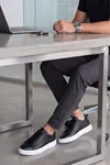 Asterio %100 Hakiki Deri Sararmayan Faylon Taban Sneaker Klasik Siyah Beyaz Ayakkabı
