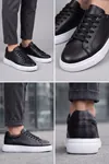Asterio %100 Hakiki Deri Sararmayan Faylon Taban Sneaker Klasik Siyah Beyaz Ayakkabı