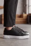 Asterio %100 Hakiki Deri Sararmayan Faylon Taban Sneaker Klasik Siyah Beyaz Ayakkabı