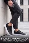 Asterio %100 Hakiki Deri Sararmayan Faylon Taban Sneaker Klasik Siyah Beyaz Ayakkabı
