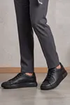 Asterio %100 Hakiki Deri Ultra Hafif Tabanlı Sneaker Klasik Siyah Casual Ayakkabı