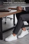 Asterio %100 Hakiki Deri Sararmayan Faylon Taban Sneaker Klasik Beyaz Ayakkabı 